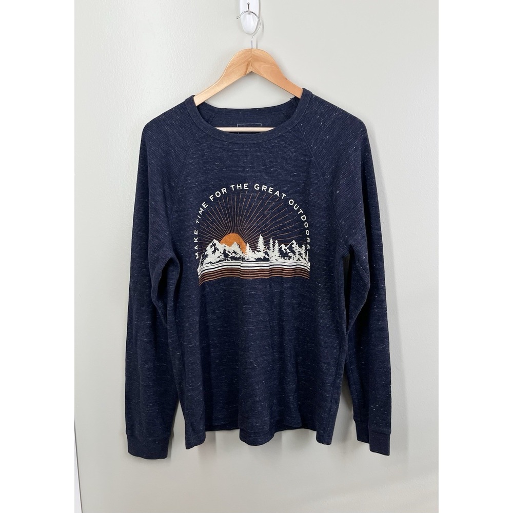 Sonoma Mens XL Waffle Knit Thermal Shirt Navy Granola Great Outdoors Graphic